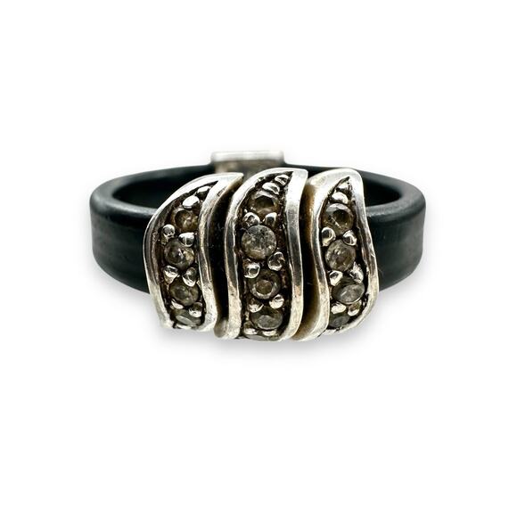 CHARM RING Sterling Silver Slider Charms Marcasite Vintage 925 Signed ADI Sz 7 - Picture 1 of 5